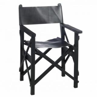 Chaise de régisseur VALONA en bois et cuir / Noir